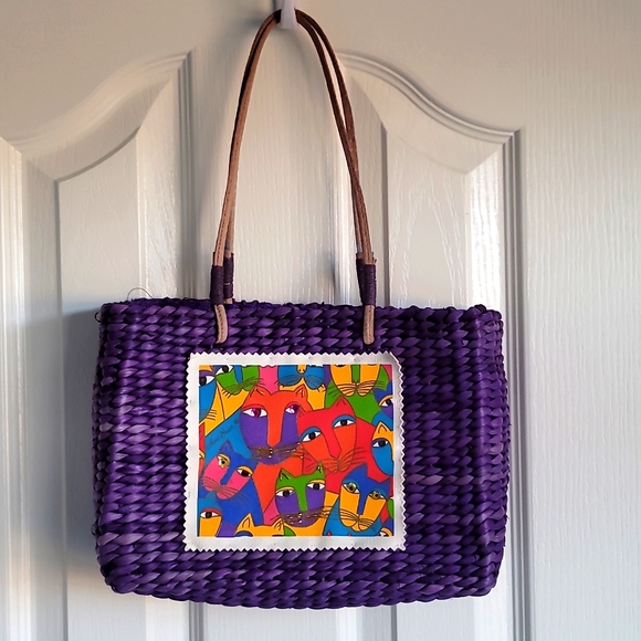 Lauren Burch Sun and Sand Purple Straw Handbag - Picture 1 of 10